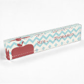 Blauwe Chevron Red Apple-leerstoel Naambordje