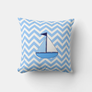 Blauwe Chevron Sailboat (Zig Zag) Pillow Kussen