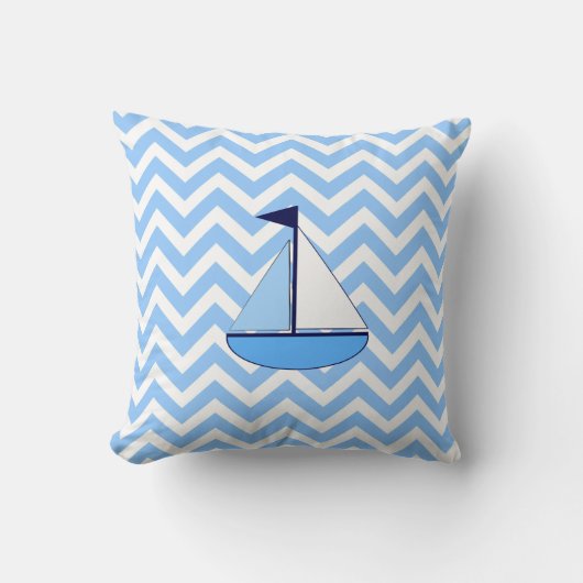 Blauwe Chevron Sailboat (Zig Zag) Pillow Kussen (Voorkant)
