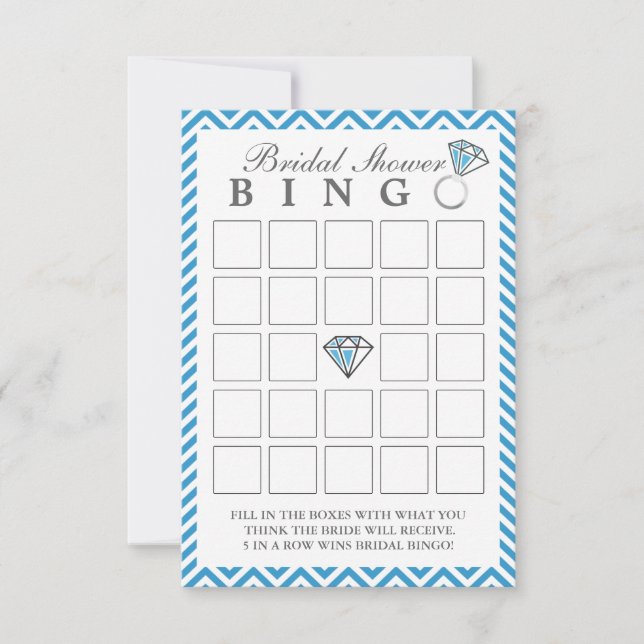 Blauwe Chevron Strepen Bruiloft Bingo Kaarten (Voorkant)
