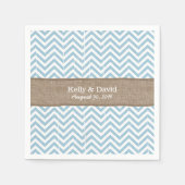 Blauwe Chevron Stripes Burlap Ribbon Rustieke brui Servetten (Voorkant)
