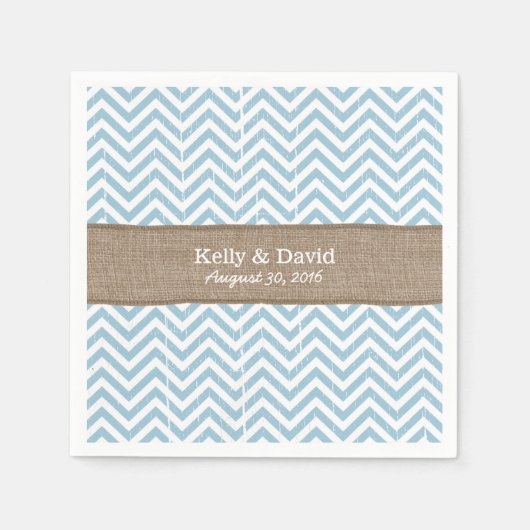 Blauwe Chevron Stripes Burlap Ribbon Rustieke brui Servetten (Voorkant)