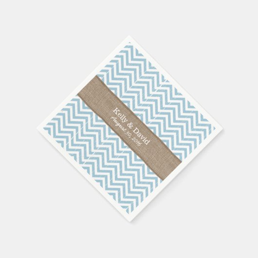 Blauwe Chevron Stripes Burlap Ribbon Rustieke brui Servetten (Hoek)