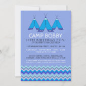 Blauwe Chevron Tipi, Camping Verjaardag Kaart (Voorkant)