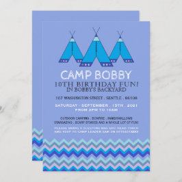 Blauwe Chevron Tipi, Camping Verjaardag Kaart