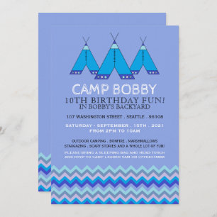 Blauwe Chevron Tipi, Camping Verjaardag Kaart
