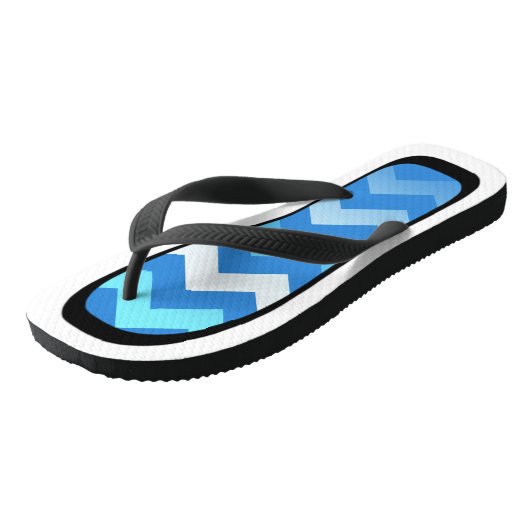 Blauwe Chevron Witte/Zwarte Trim Flip Flops (Schuin)