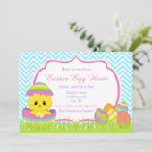 Blauwe Chevrons Paaseierjacht op kuikens Kaart (Staand voorkant)