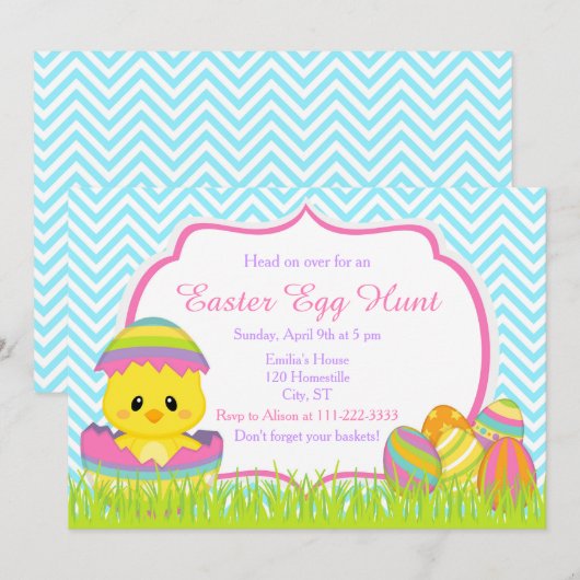 Blauwe Chevrons Paaseierjacht op kuikens Kaart (Voorkant / Achterkant)