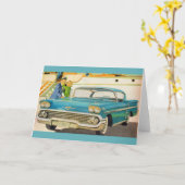 Blauwe Chevy Impala uit de jaren vijftig Kaart (Gele Bloem)