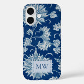Blauwe Chinese Bloemenkrans Custom Monogram Case-Mate iPhone Case (Achterkant)