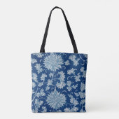 Blauwe Chinese Bloemstuk Aangepaste Monogram Schou Tote Bag (Achterkant)