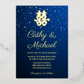 Blauwe Chinese bruiloft sternacht dubbel geluk Folie Uitnodiging (Voorkant)