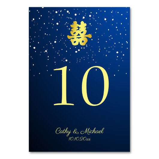 Blauwe Chinese bruiloft sternacht dubbel geluk Kaart (Voorkant)