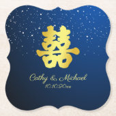 Blauwe Chinese bruiloft sternacht dubbel geluk Kartonnen Onderzetters (Voorkant)