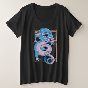 Blauwe Chinese draak Grote Maat T-shirt