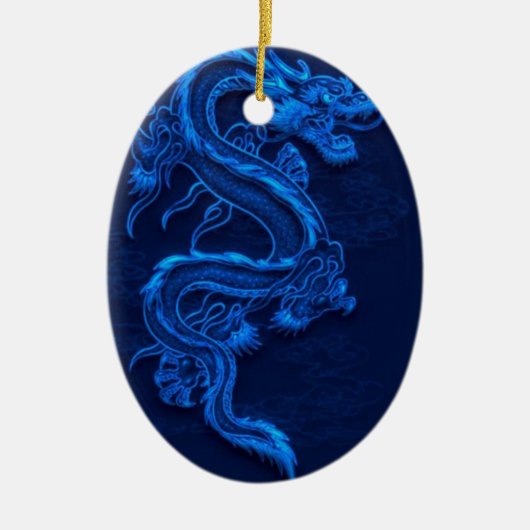 Blauwe Chinese draak Keramisch Ornament (Voorkant)