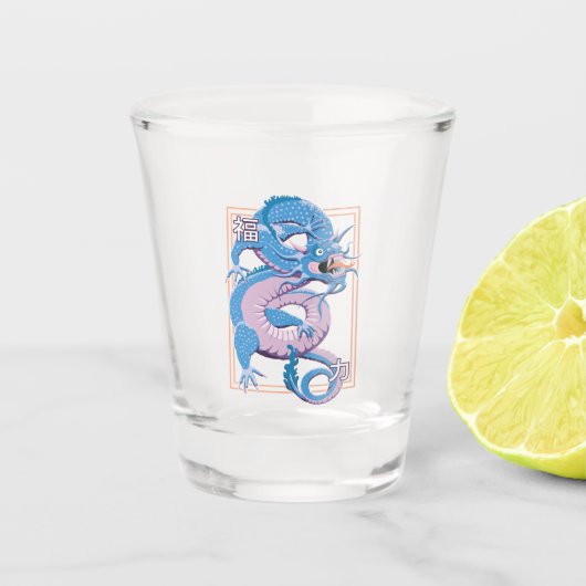 Blauwe Chinese draak Shot Glas (Voorkant)