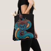 blauwe chinese draak tote bag (Dichtbij)