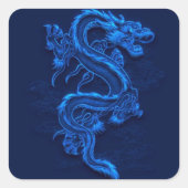 Blauwe Chinese draak Vierkante Sticker (Voorkant)