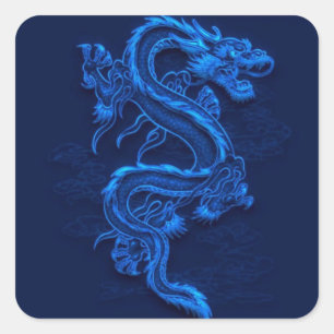 Blauwe Chinese draak Vierkante Sticker