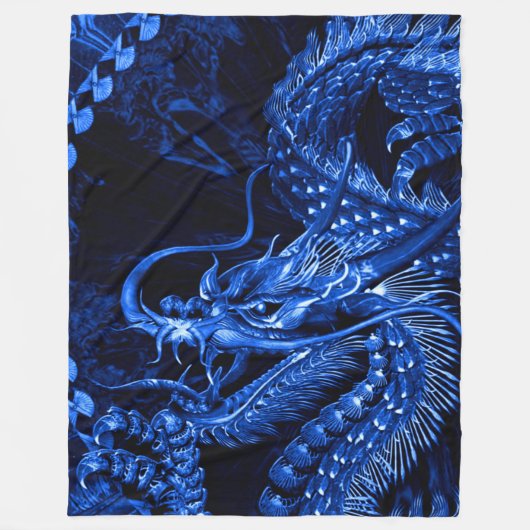 Blauwe Chinese dragon Art Fleece Blanket Deken (Voorkant)