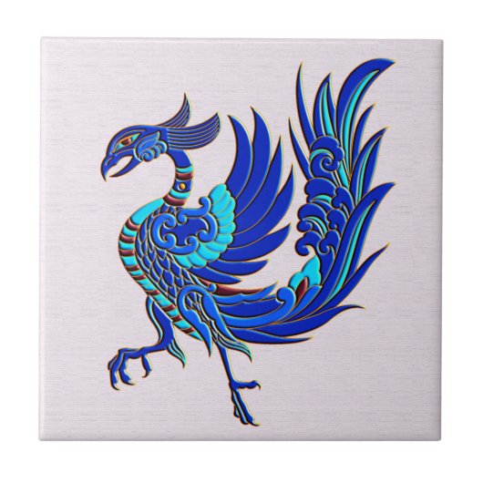 Blauwe chinese fenix tegeltje (Voorkant)