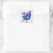 Blauwe chinese fenix vierkante sticker (Tas)