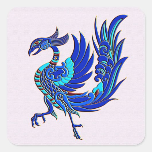 Blauwe chinese fenix vierkante sticker (Voorkant)