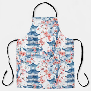 Blauwe Chinese Pagode Kersenbloesem Patroon Schort