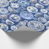 Blauwe Chinese vassen en borden Cadeaupapier (Hoek)