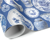 Blauwe Chinese vassen en borden Cadeaupapier (Rol Hoek)