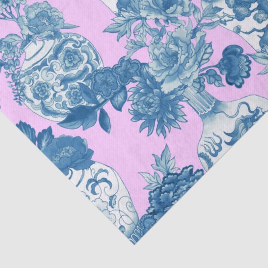 Blauwe Chinese vazen en bloemenboeket Waterverf Tissuepapier (Detail)