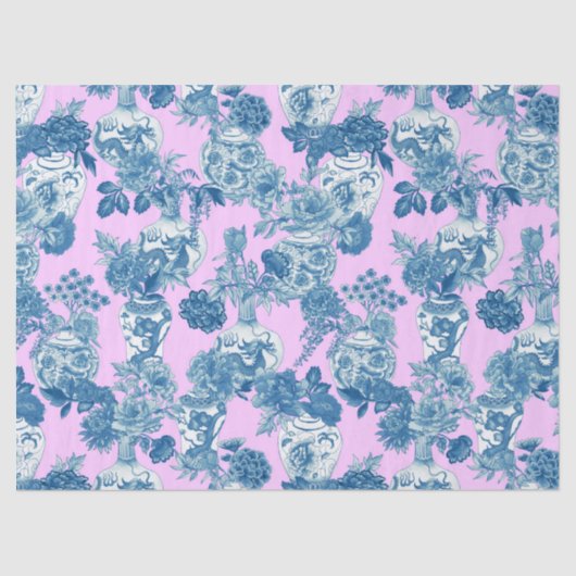 Blauwe Chinese vazen en bloemenboeket Waterverf Tissuepapier (Voorkant)