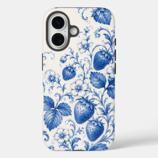 Blauwe Chinoiserie Aardbei Bloem Mobiele Hoes