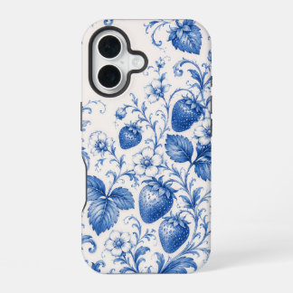 Blauwe Chinoiserie Aardbei Bloem Mobiele Hoes iPhone 16 Hoesje