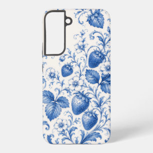 Blauwe Chinoiserie Aardbei Bloem Mobiele Hoes Samsung Galaxy Hoesje