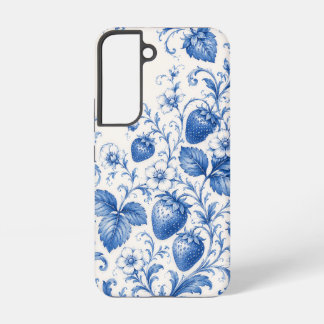 Blauwe Chinoiserie Aardbei Bloem Mobiele Hoes Samsung Galaxy Hoesje