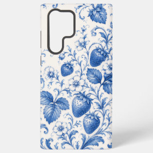 Blauwe Chinoiserie Aardbei Bloem Mobiele Hoes Samsung Galaxy Hoesje