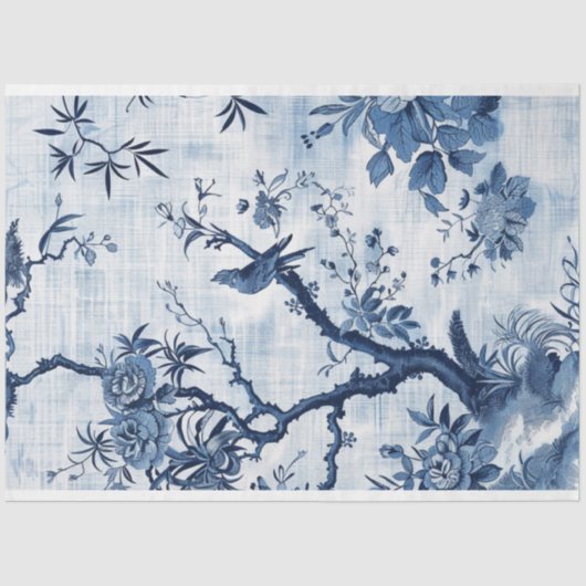 Blauwe Chinoiserie Aziatische Franse Decoupage Pri Tissuepapier (Voorkant)