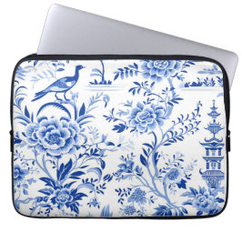 Blauwe Chinoiserie Aziatische Franse Toile Laptop Sleeve
