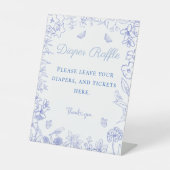 Blauwe Chinoiserie Baby shower Luier Raffle Reclamebord Met Voetstuk (Voorkant)