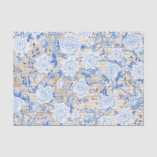  Blauwe Chinoiserie Bird & Floral Decoupage Tissuepapier