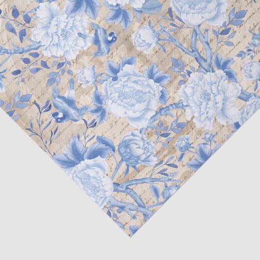  Blauwe Chinoiserie Bird & Floral Decoupage Tissuepapier (Detail)