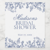 Blauwe Chinoiserie Bloem Bruiloftsshower Favoren Wijn Etiket (Enkel label)