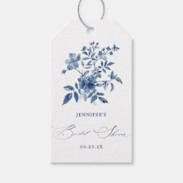 Blauwe Chinoiserie Bloemachtige Bruiloftsontbijt Cadeaulabel