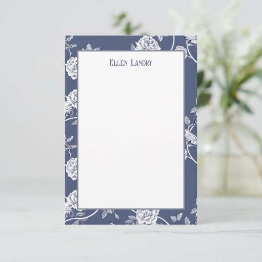 Blauwe Chinoiserie Bloemen Bedankkaart (Staand voorkant)