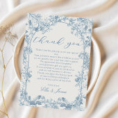Blauwe Chinoiserie Bloemen bruiloft Dank u Bedankkaart
