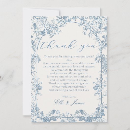 Blauwe Chinoiserie Bloemen bruiloft Dank u Bedankkaart (Voorkant)