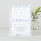 Blauwe Chinoiserie Bloemen Bruiloft Details Kaart (Staand voorkant)